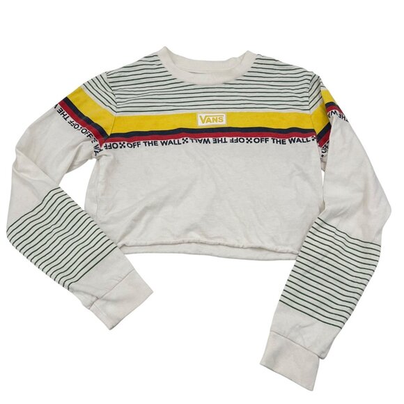 VANS Off The Wall Long Sleeve Striped T-Shirt White Green Yellow Red Small Skate - Picture 1 of 5